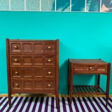 Ensemble commode et table de chevet vintage
