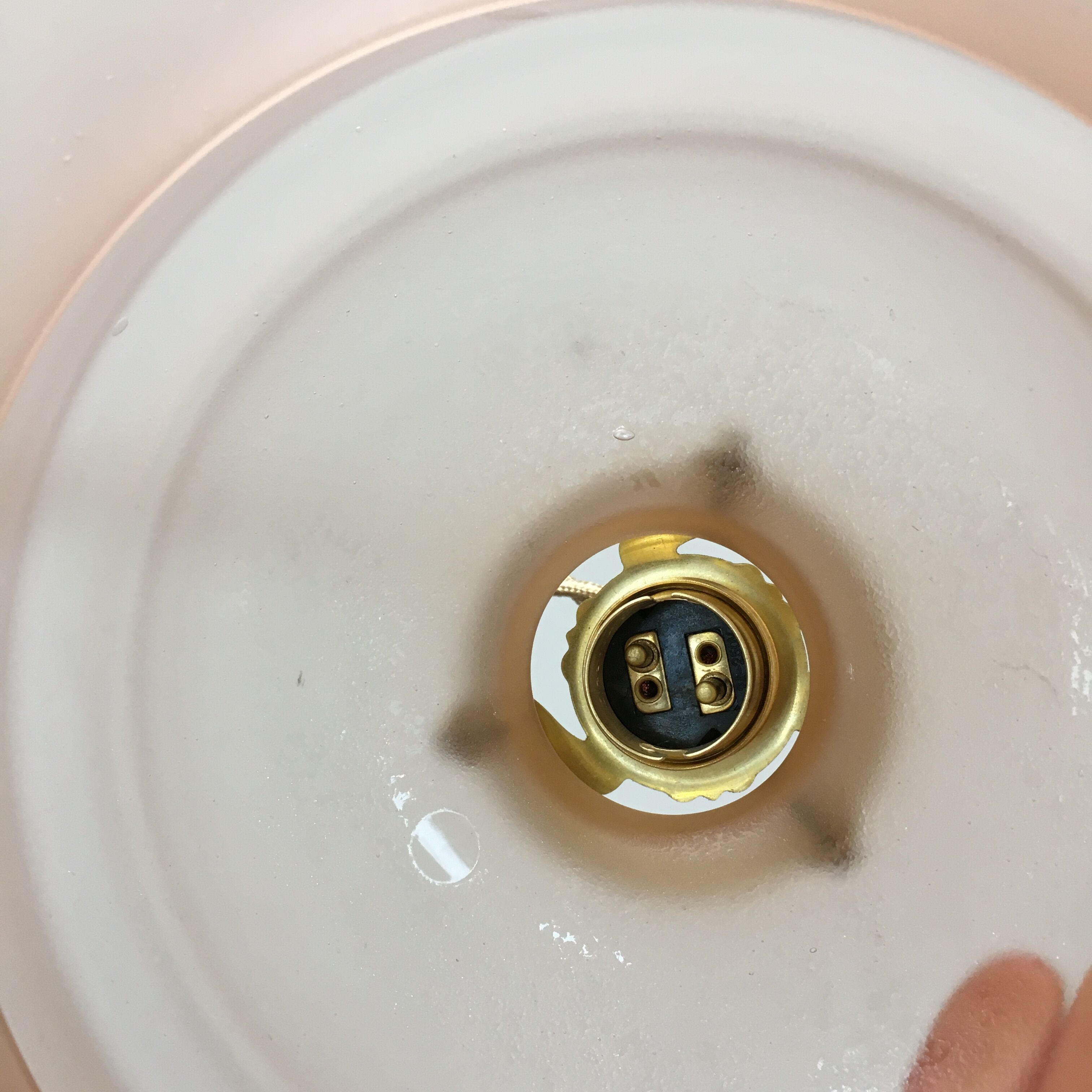 Art deco hanging in pink-apricot frosted glass