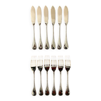 Christofle Perles 6 fish cutlery set: 12 pieces, excellent condition
