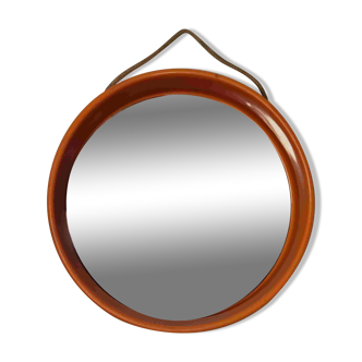Vintage 70s round mirror / orange plastic