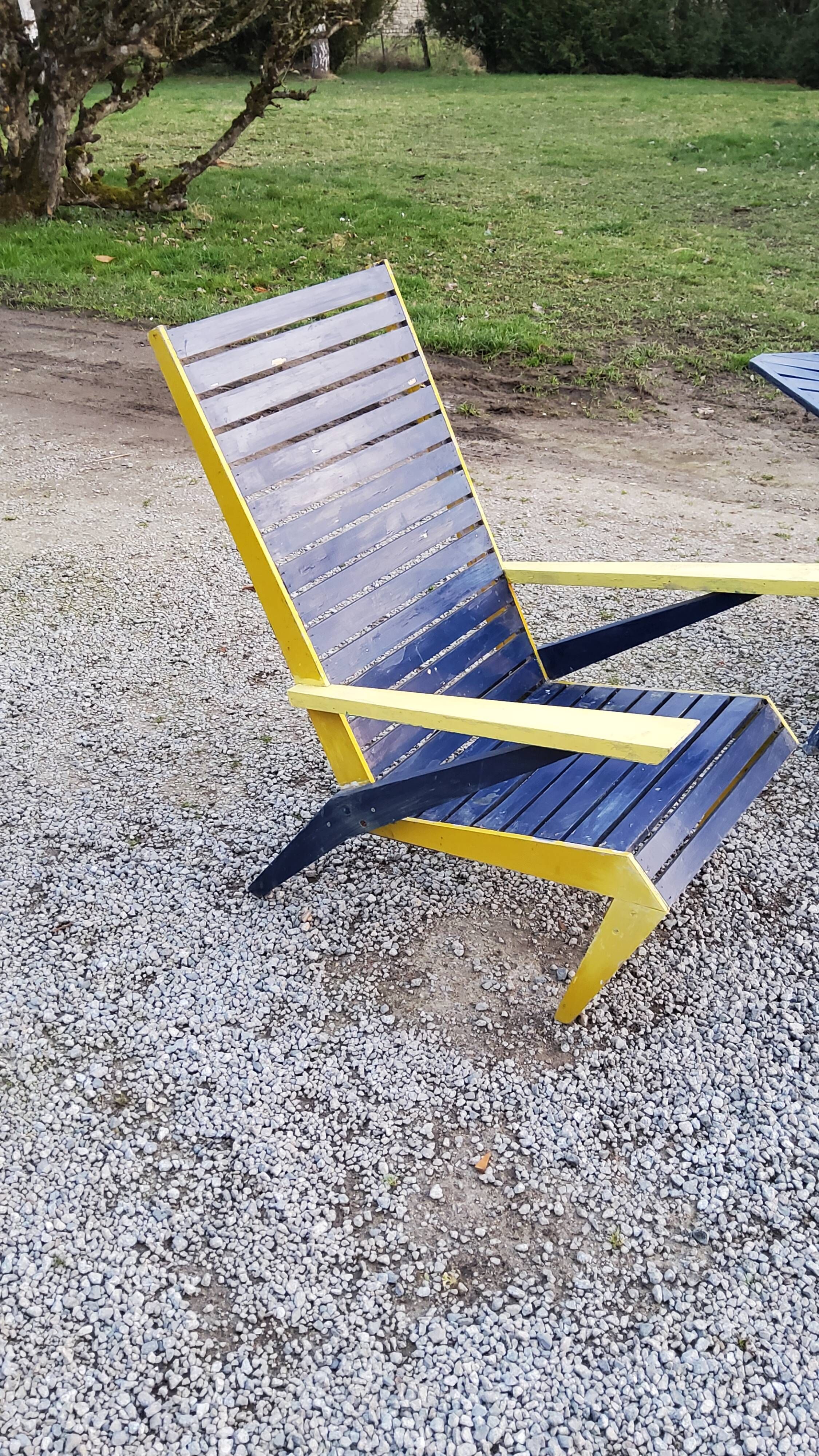Garden furniture of the 50s coffee table + 2 armchairs compass legs