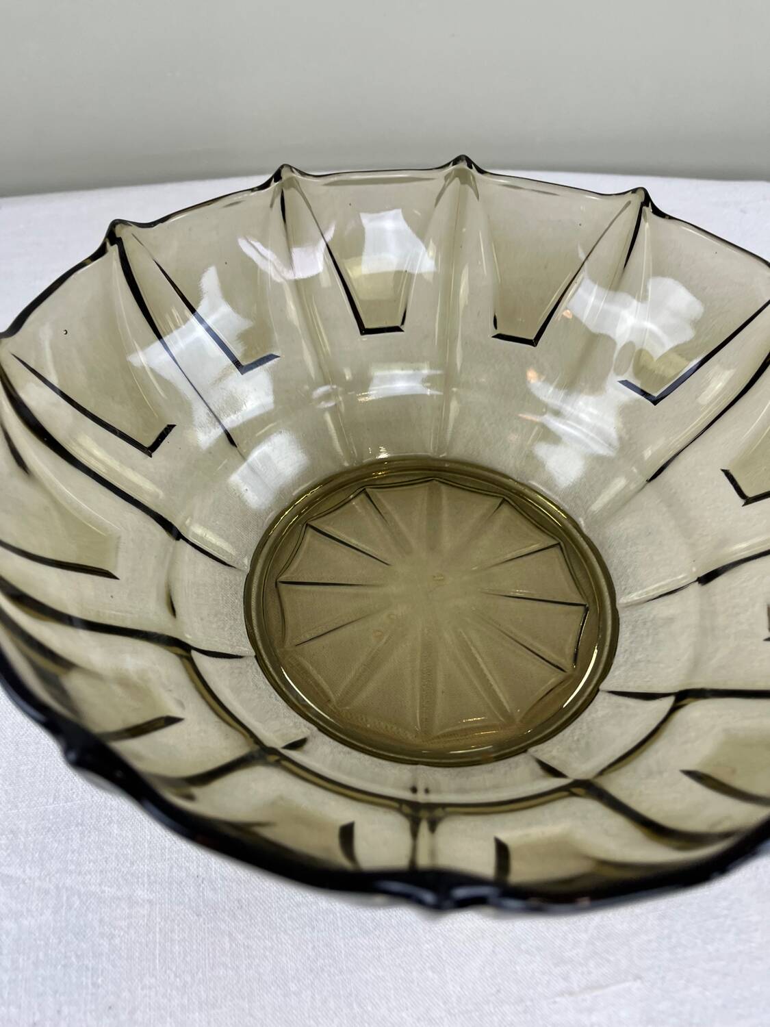 Smoked glass Art Deco salad bowl