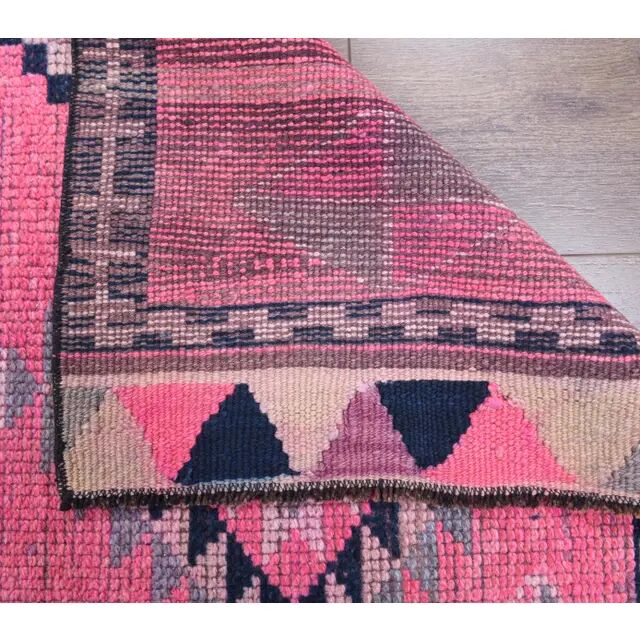 1970s Turkish Handmade Wool Pink Runner 81x363