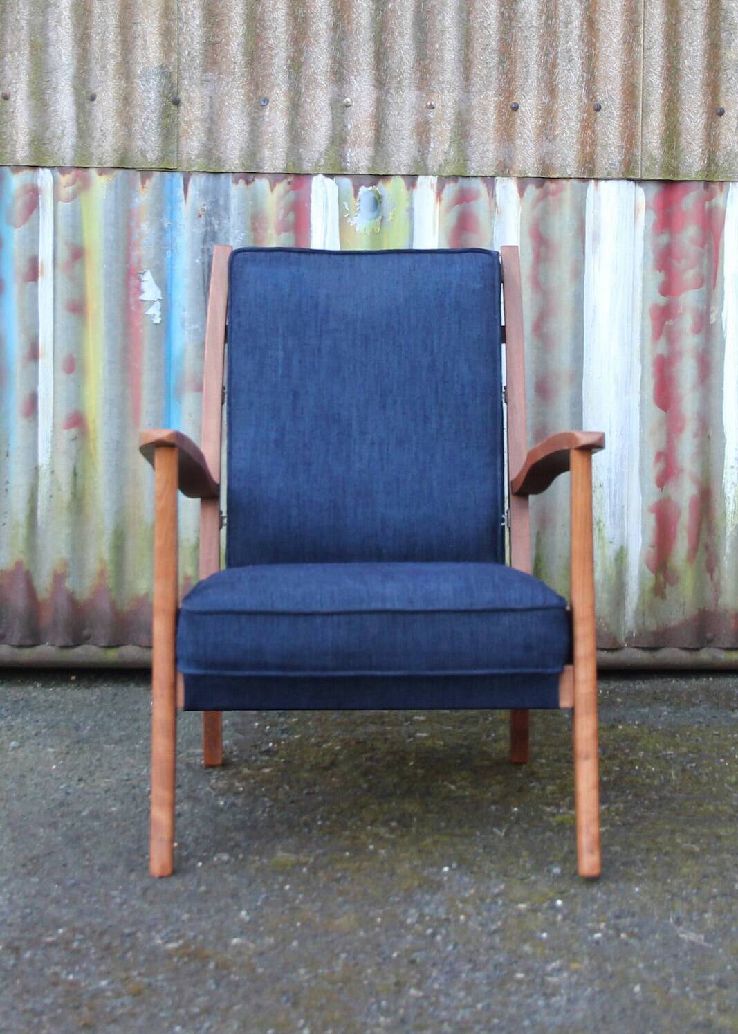Blue armchair with Scandinavian lines, 50s/60s