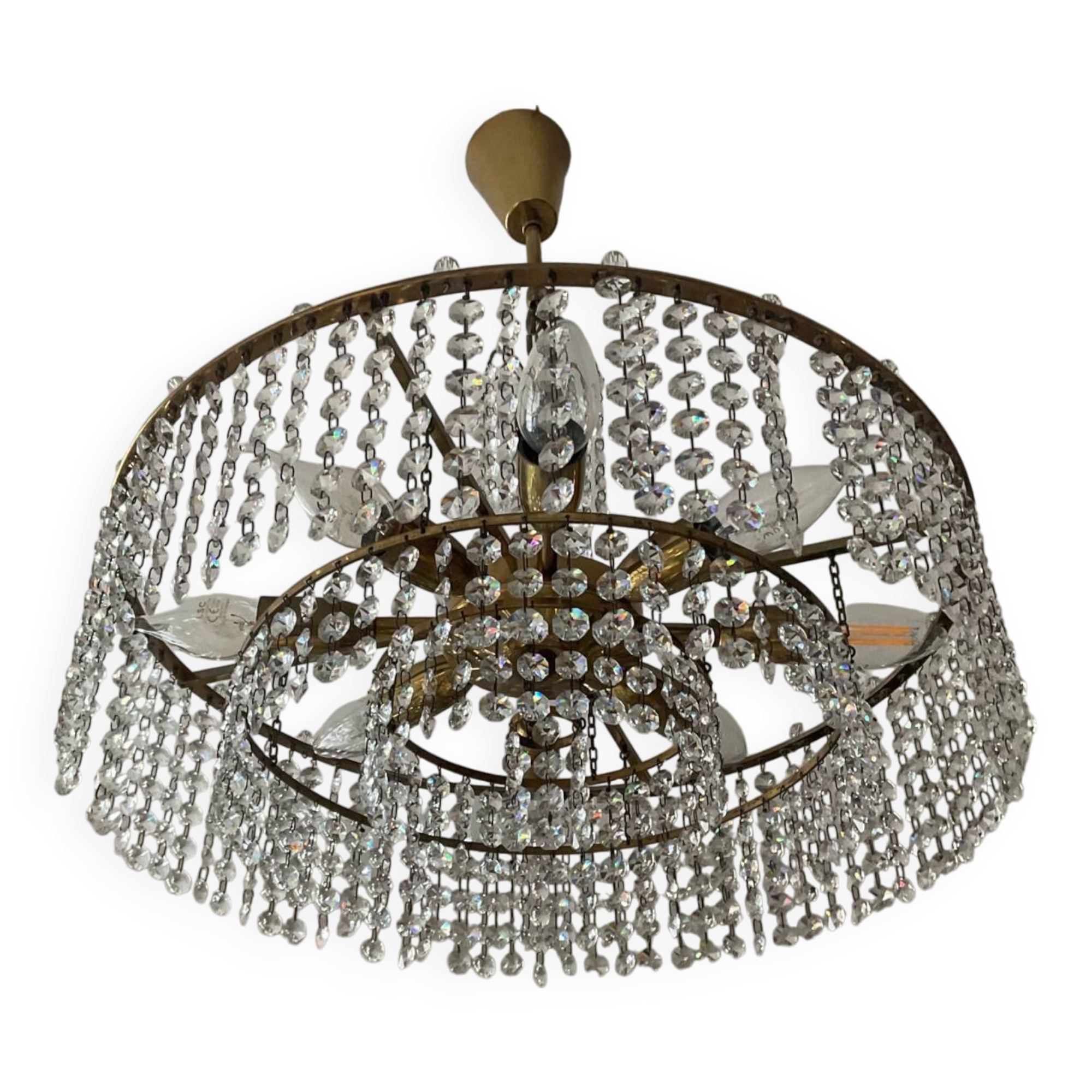 Vintage brass and crystal tassel chandelier