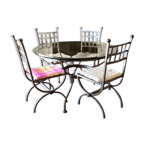 Table fer forgé et verre