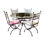 Table fer forgé et verre 4 chaises