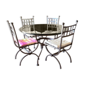 Table fer forgé et verre 4 chaises
