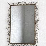 Rectangular mirror from the 1970s with brass outline