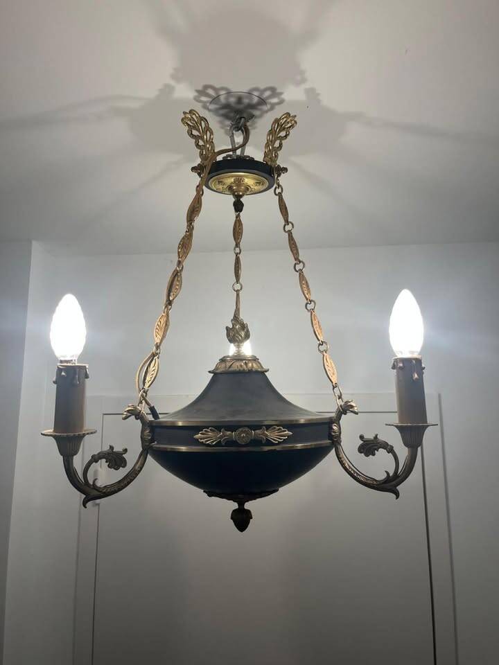 Antique bronze chandelier, Empire style, late 19th century.