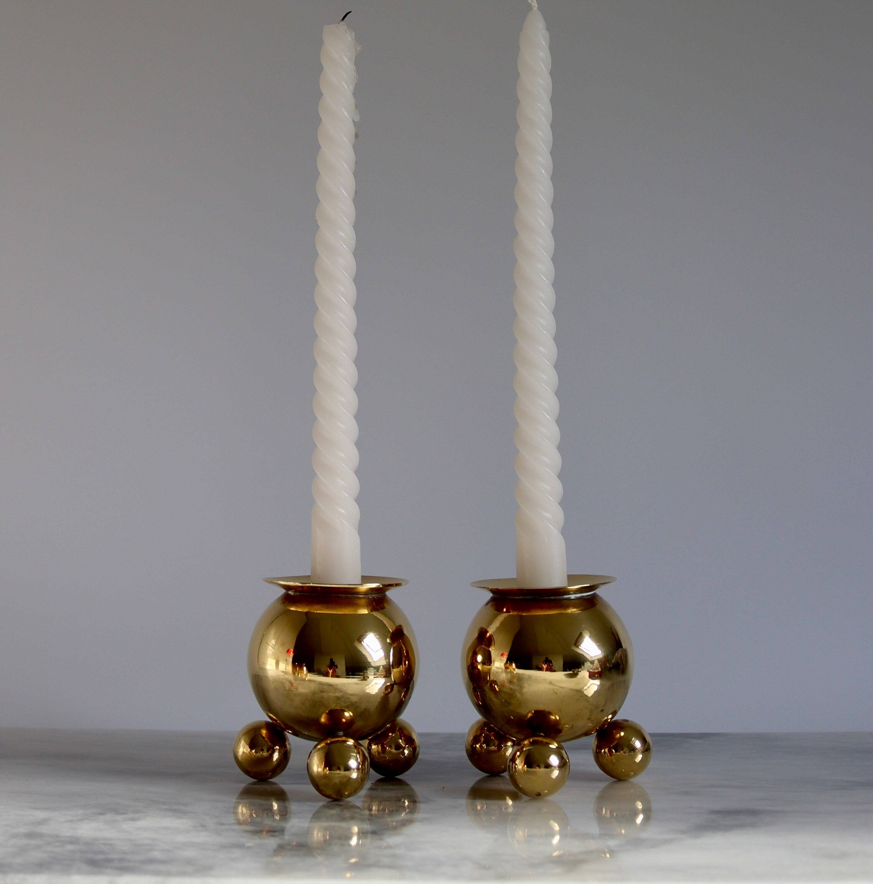 Pair of Mid-Century Swedish Brass Candle Holders by Gusum Bruk