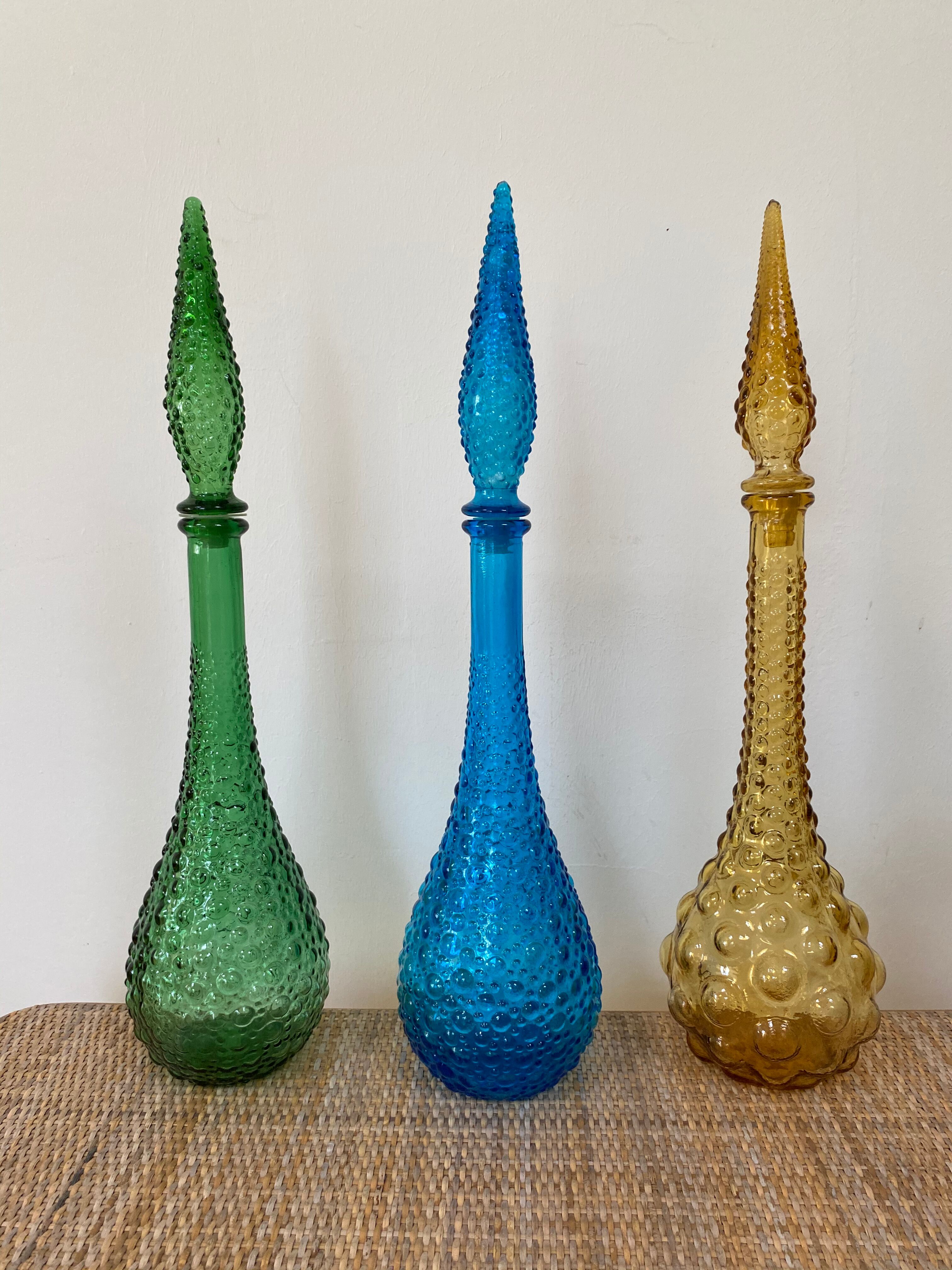 Set of 3 large Empoli decanters from the 60s