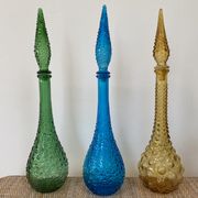 Set of 3 large Empoli decanters from the 60s