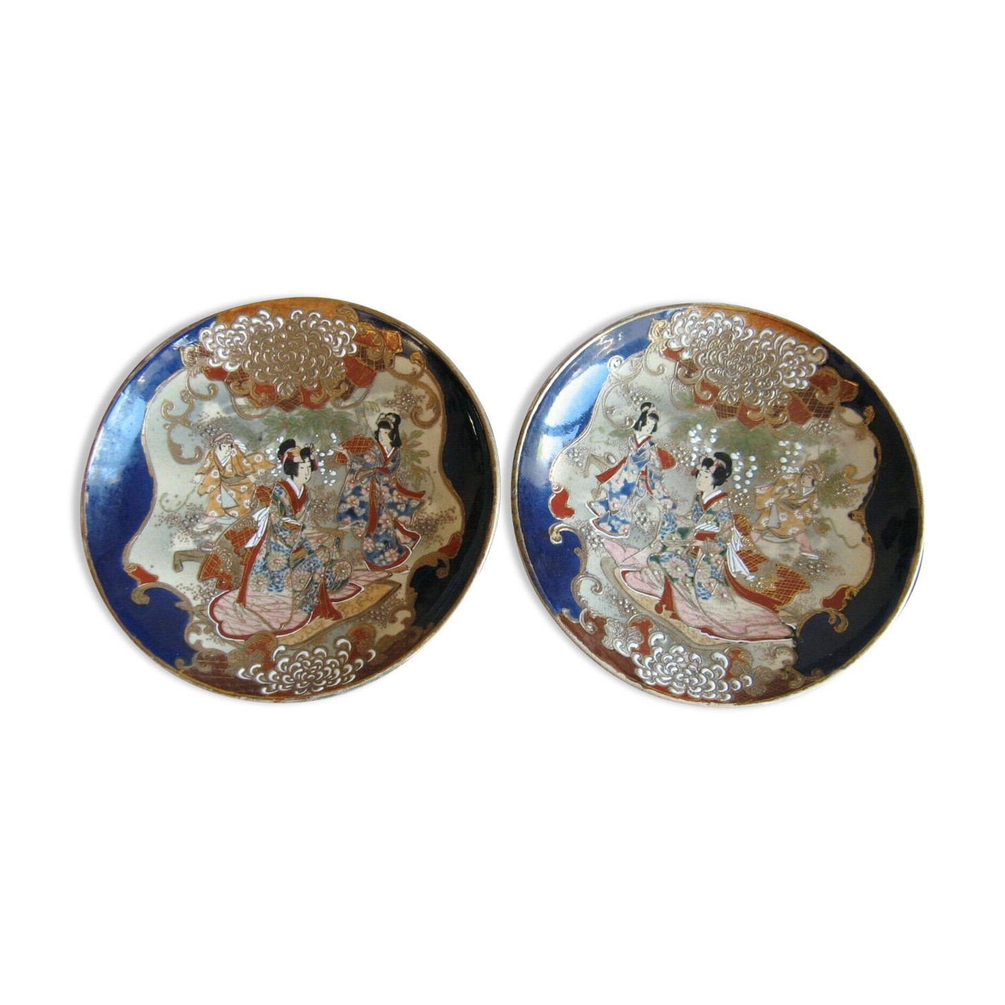 Pair of dishes in Satsuma Kyoto Kinkozan faience late nineteenth