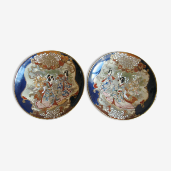 Pair of dishes in Satsuma Kyoto Kinkozan faience late nineteenth