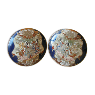 Pair of dishes in Satsuma Kyoto Kinkozan faience late nineteenth