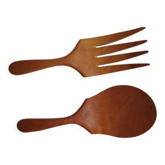 Vintage exotic wood salad servers