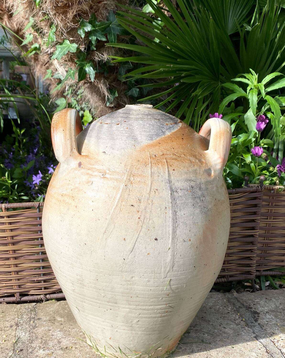 Large old vinegar jar in glazed stoneware