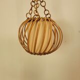Vintage pendant lamp in rattan and paper 60s