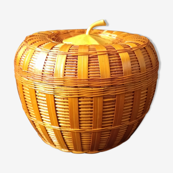 Box in the shape of a wicker apple and vintage bamboo