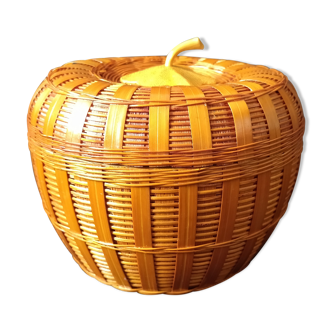 Boite en forme de pomme osier et bambou vintage