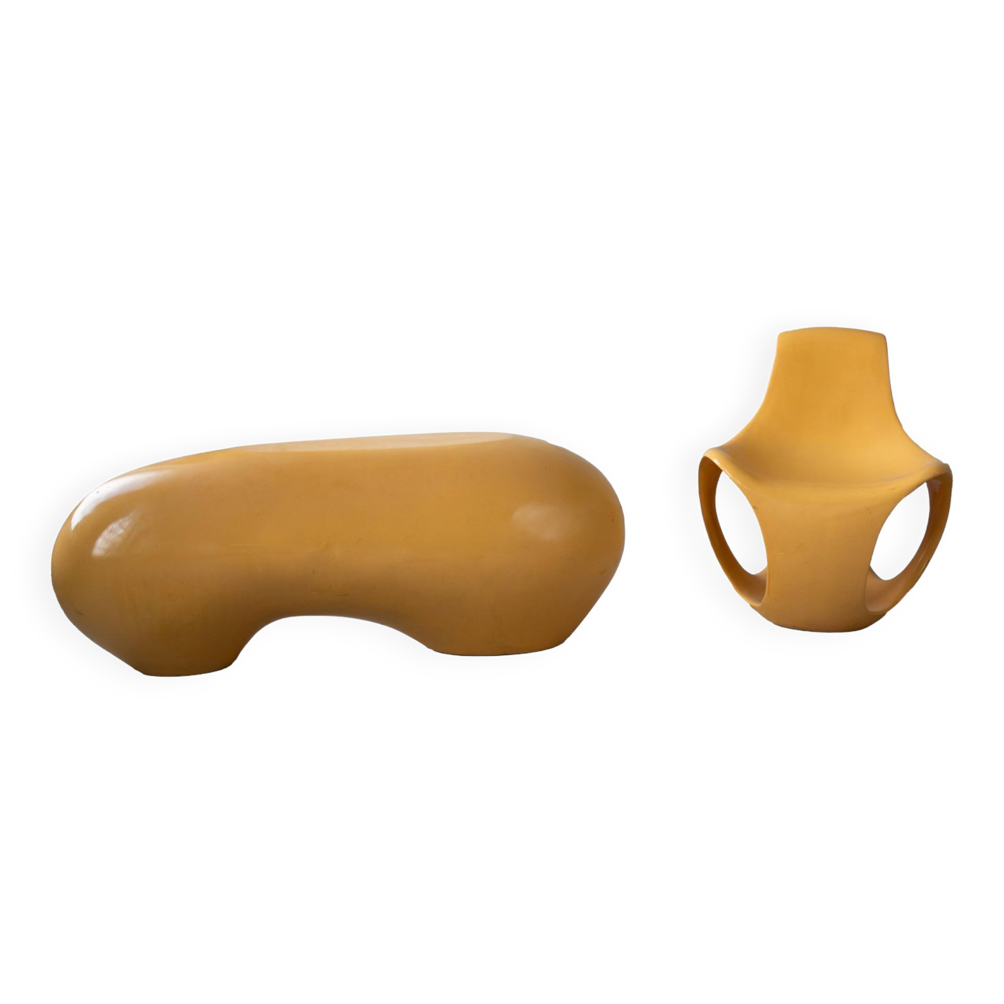 Orange Lacquered Armchair and Coffee Table by Luigi Colani, 1970s, Set of 2