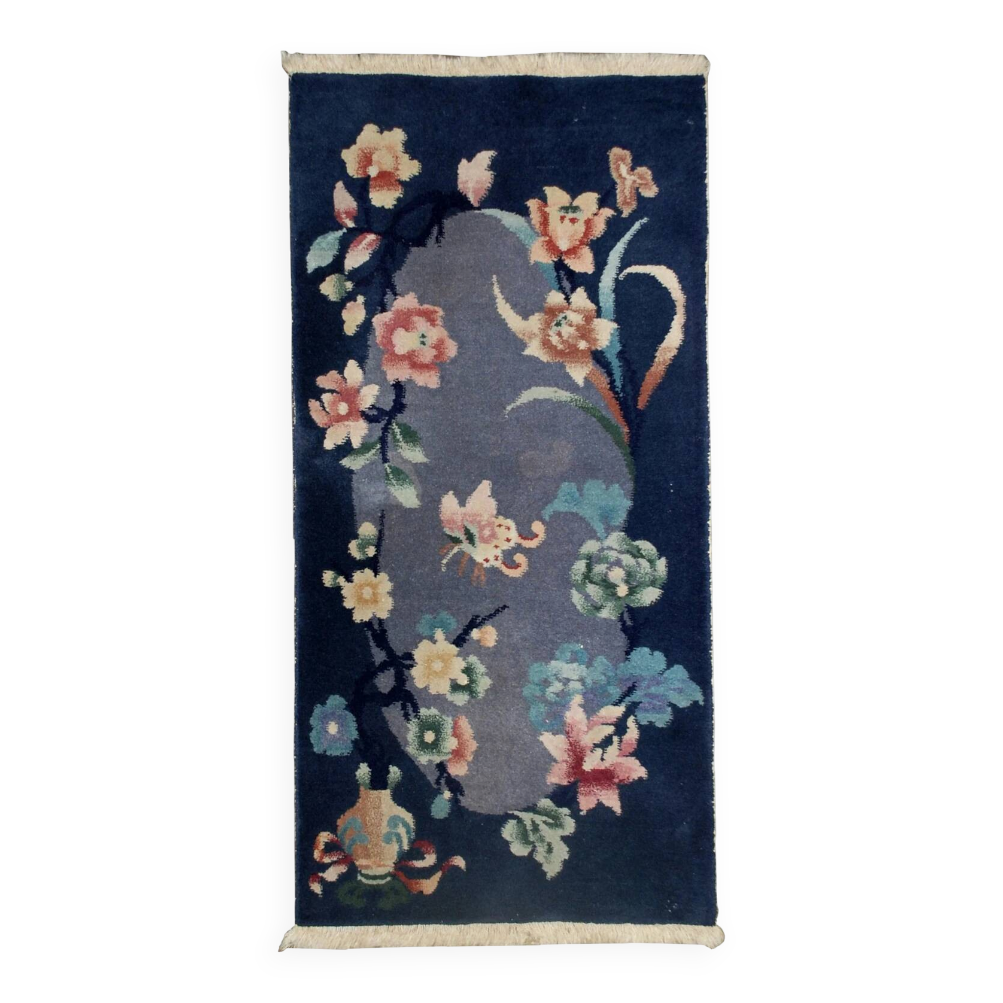 Handmade antique Art Deco Chinese rug 2' x 3.10' (61cm x 120cm) 1920s - 1B530