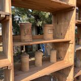 Large antique workshop furniture with drawers and shelves.