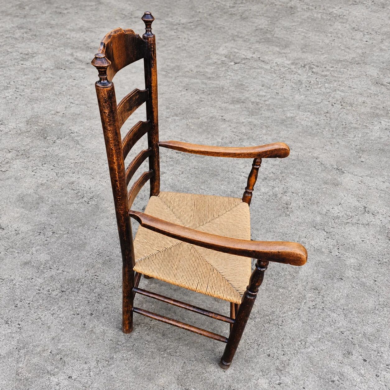 Early 20th century handcrafted and carved highback / ladder back chairs /