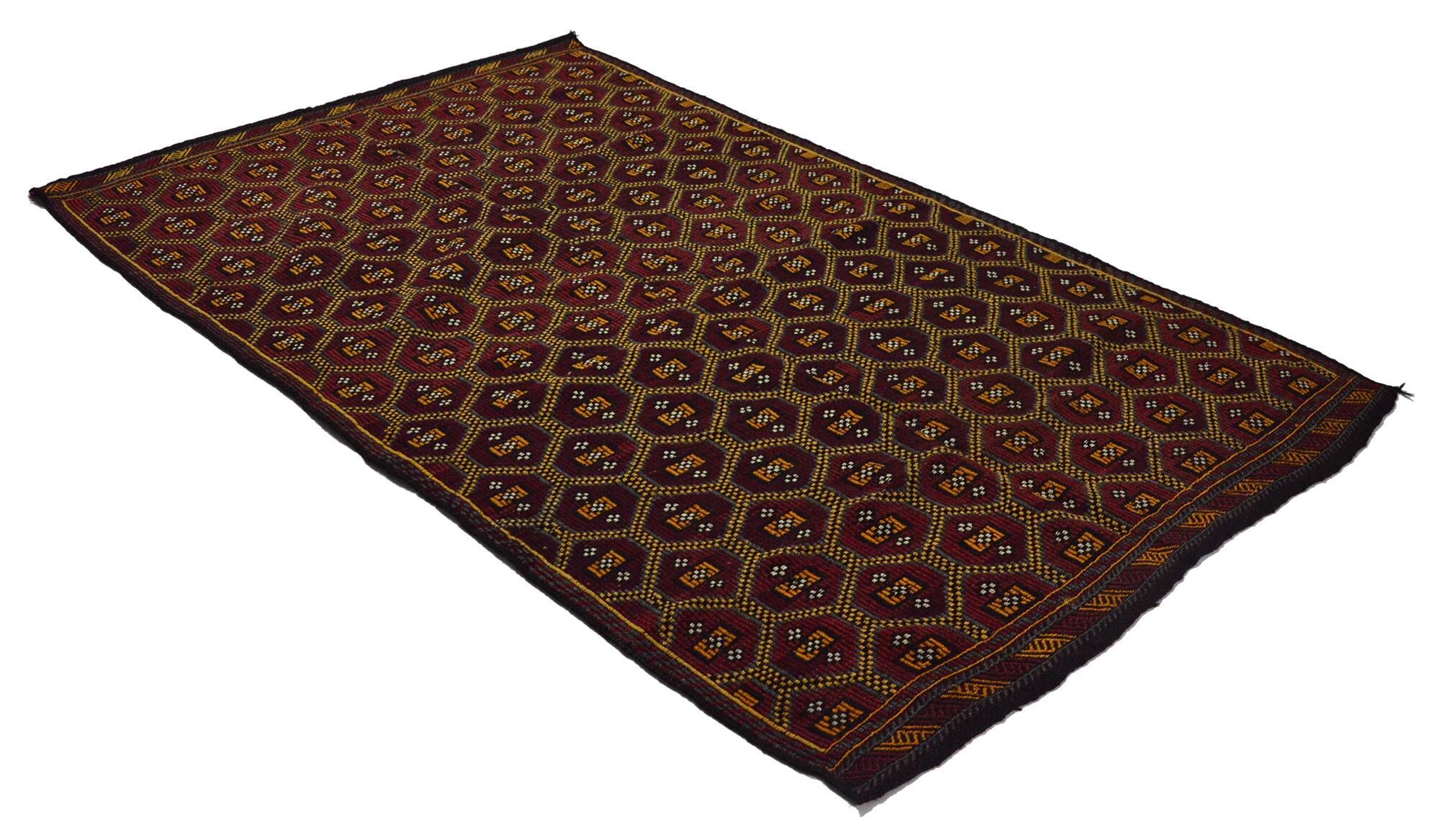 Turkish Kilim Yoruk Vintage 177x294 cm Geometric Brown and Yellow