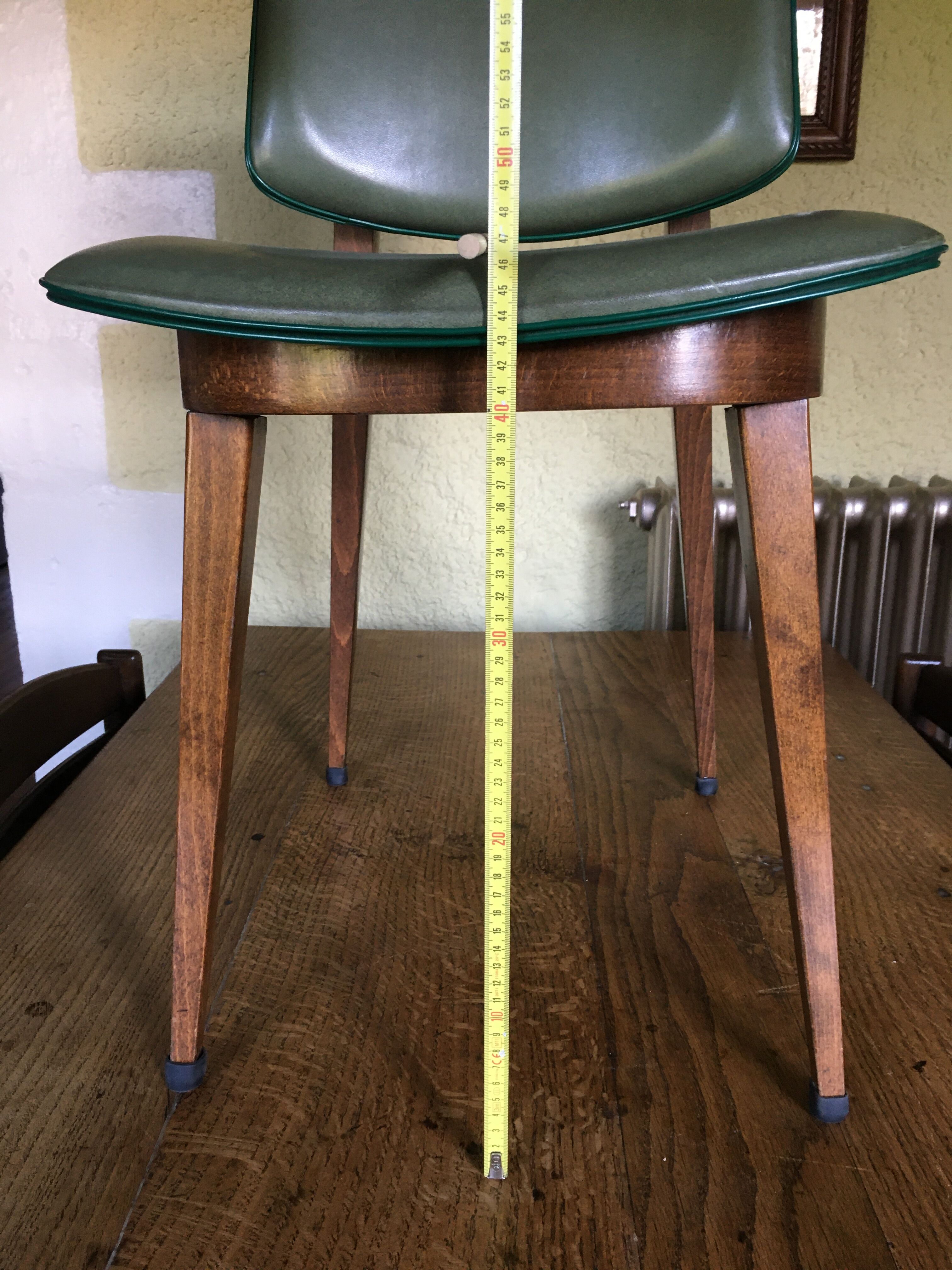 Set of 6 vintage dining room chairs in green skai