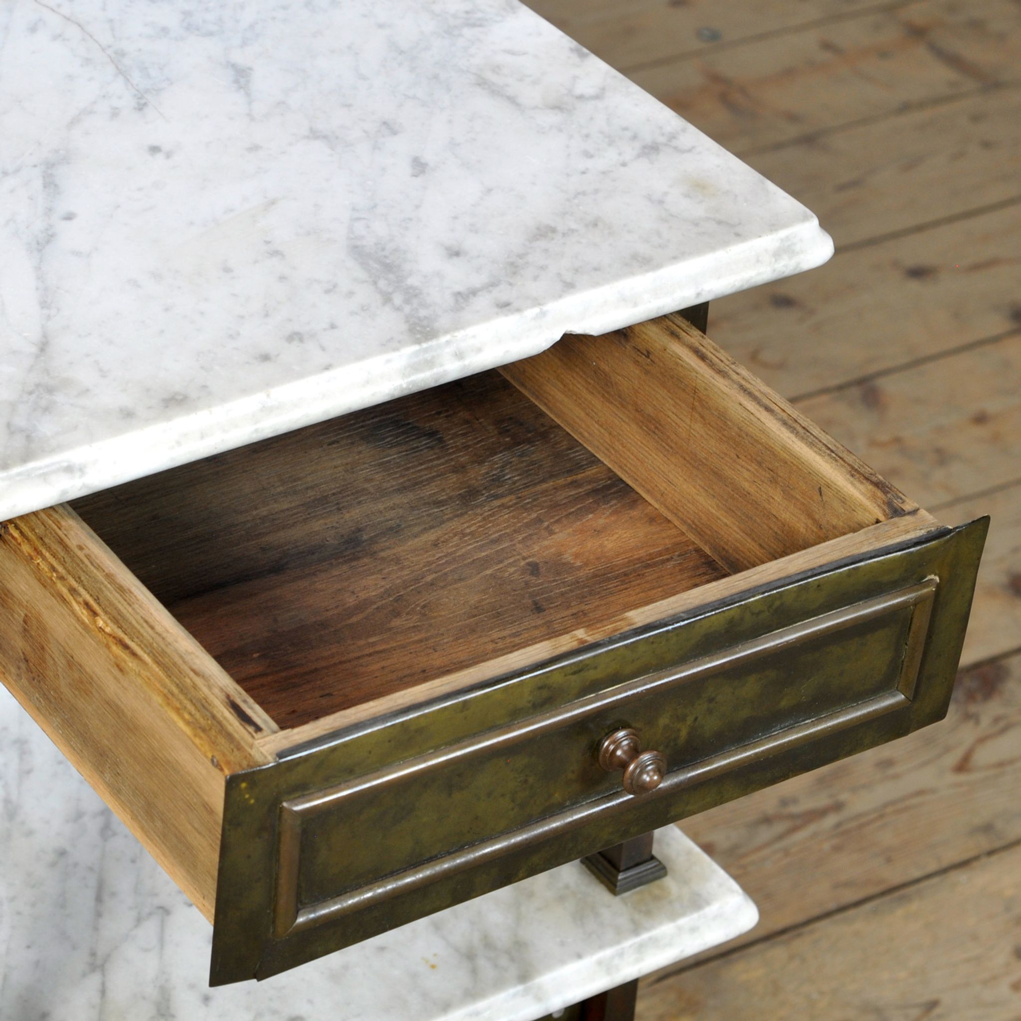 Brass Nightstand With Marble Top, 1910's