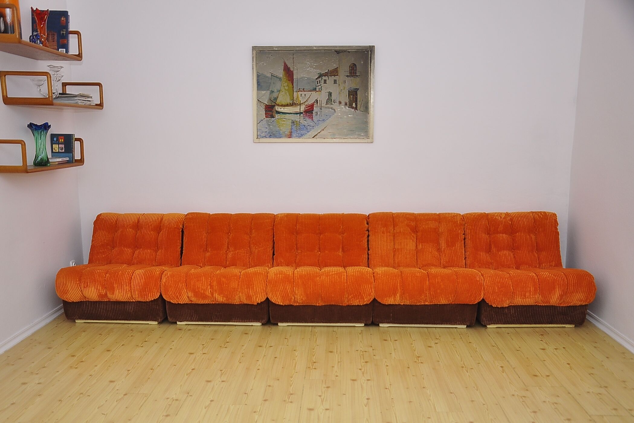 2-color corduroy modular sofa, 1970s