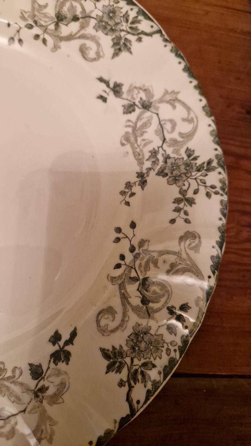 Antique ironstone plate with flower decoration, Longwy "Rejane" service