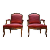 Paire de fauteuils cabriolets de style Louis XVI soie Rouge