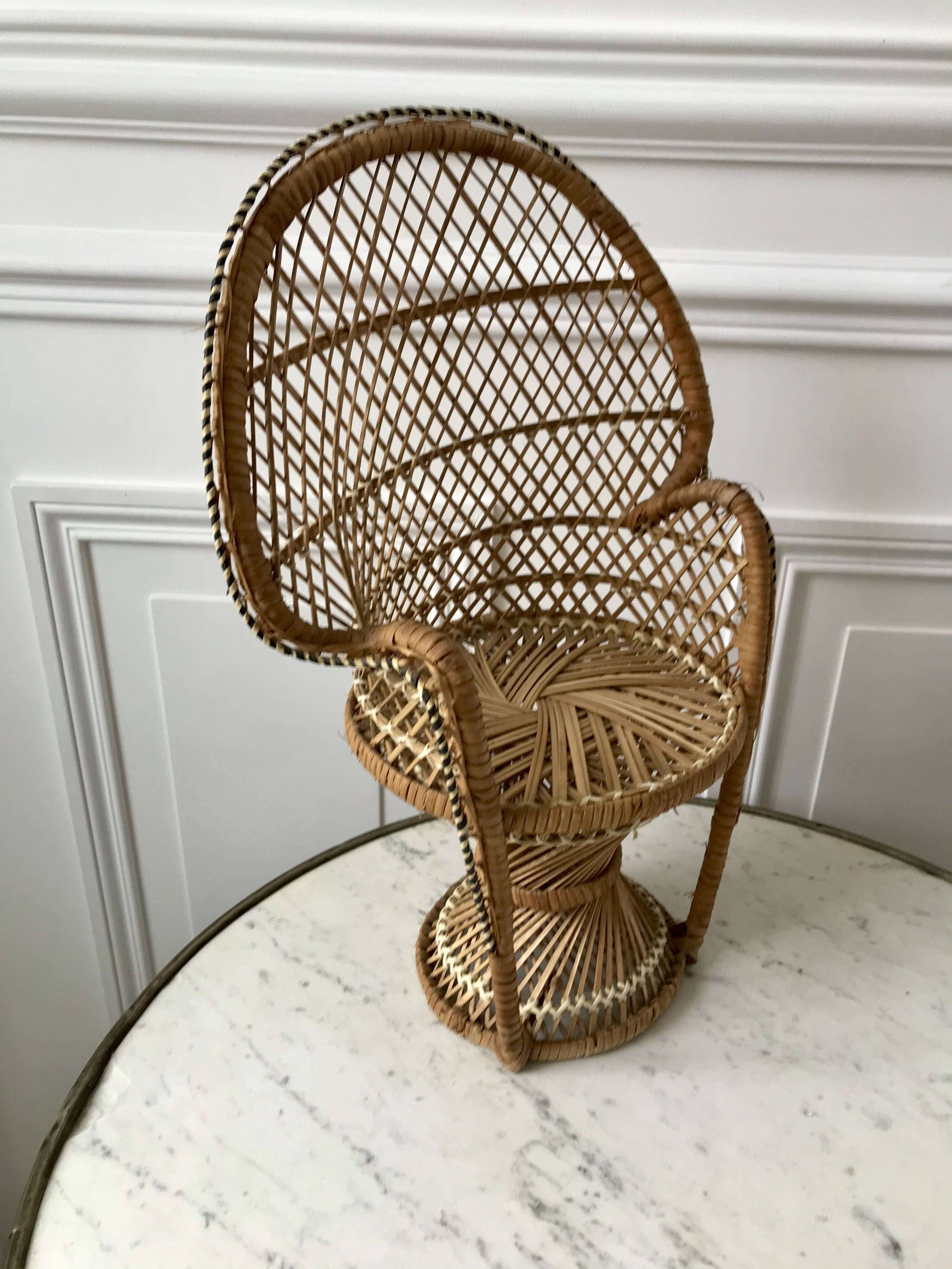 doll's armchair in wicker and rattan, Emmanuelle type, 1960s