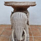 Side table, vintage rattan elephant, 70s