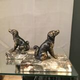 Pair of regular bookends representing dogs marble base