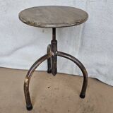 Old workshop stool in teak + wrought iron