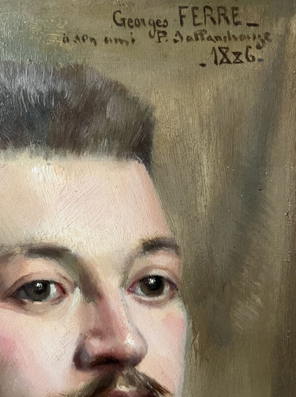 Georges Ferré (1853-1924) Portrait d'un ami, 1886, huile sur panneau, signé