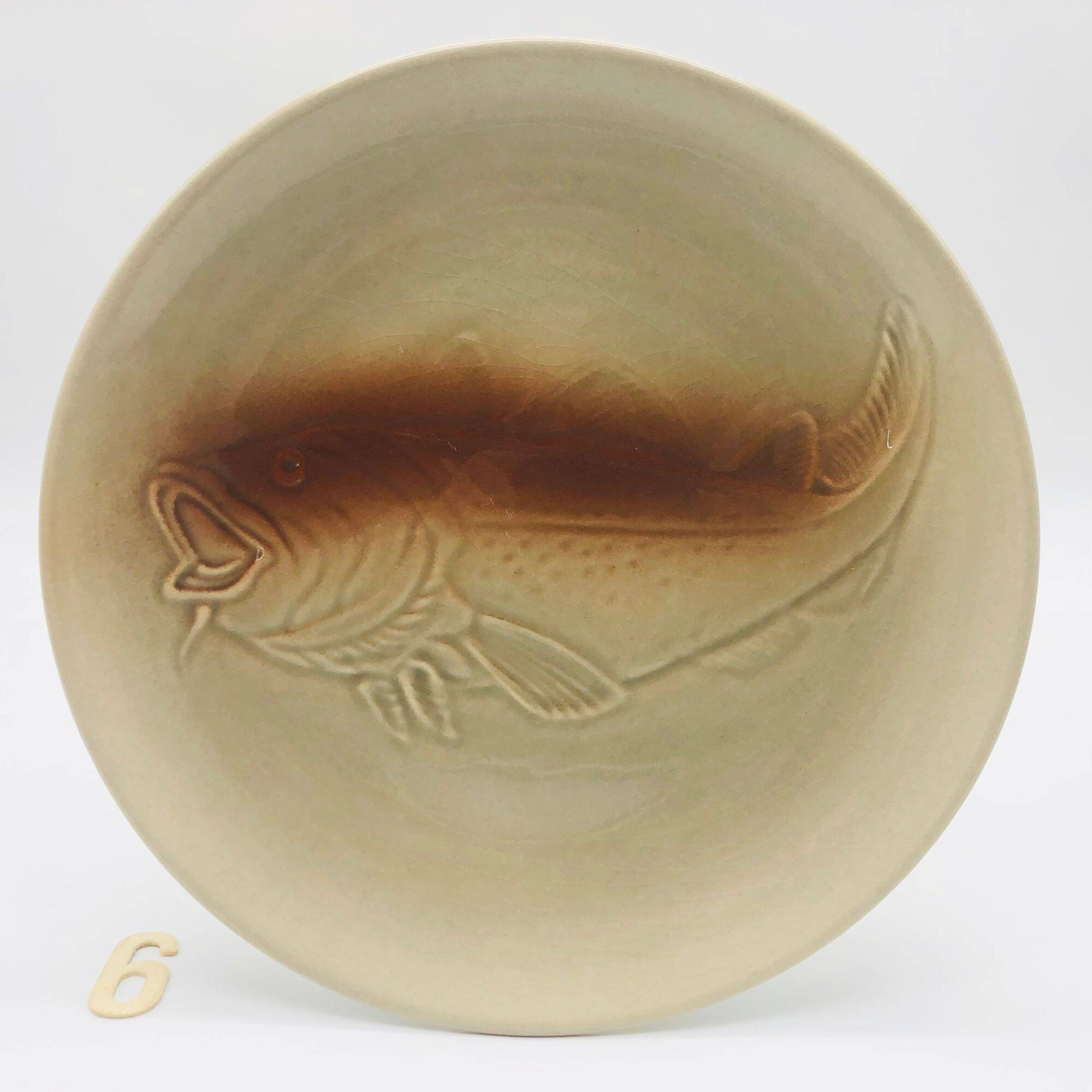 6 antique fish plates, St Amand earthenware