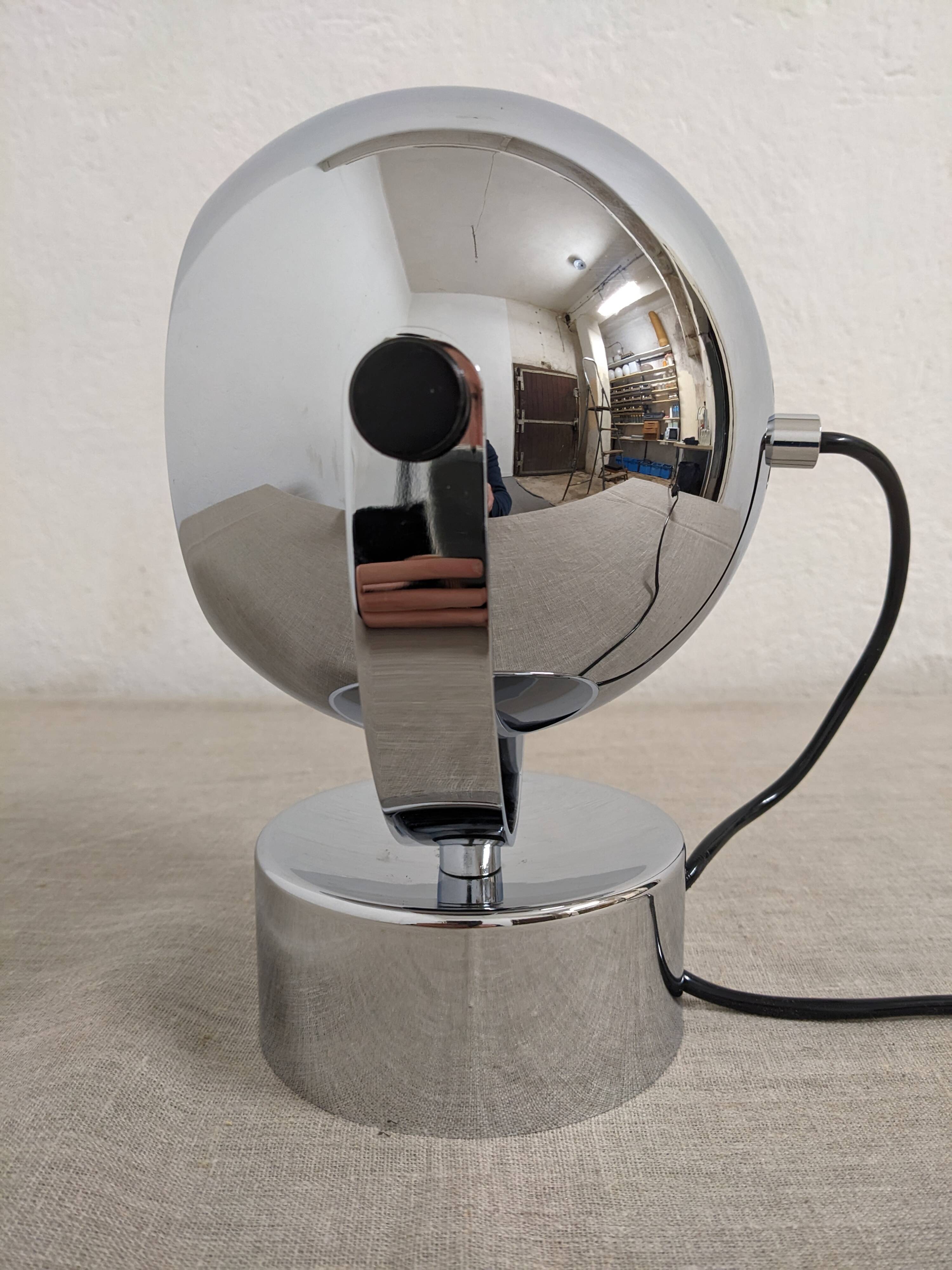 Eye ball lamp or wall light, chrome, space age, France circa 1970.