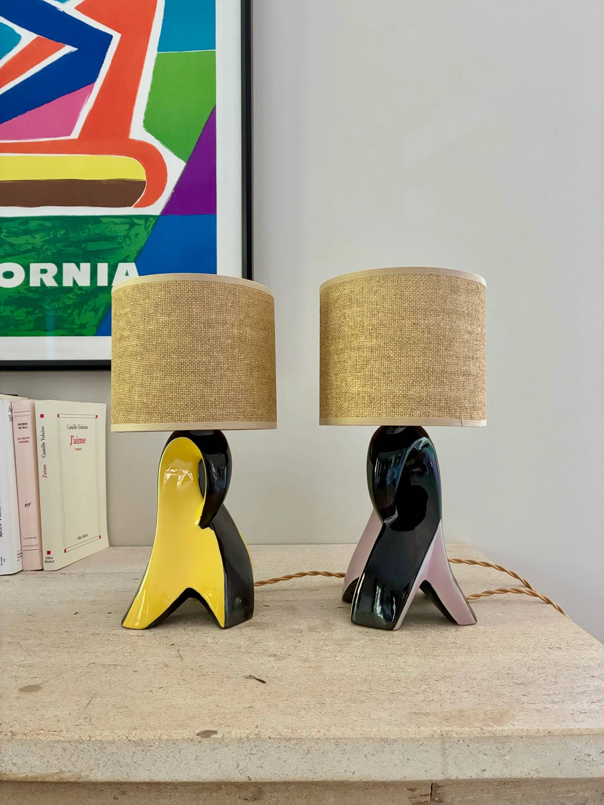 Pair of "Fifties" ceramic bedside lamps, 1950