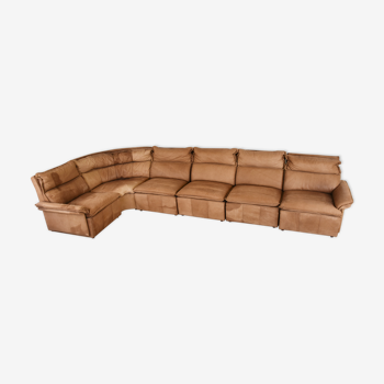 Vintage brown leather modular sofa by Laauser, 1960s