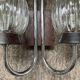 Vintage double light wall lamp in teak and molded glass