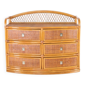 Commode en rotin  et laiton