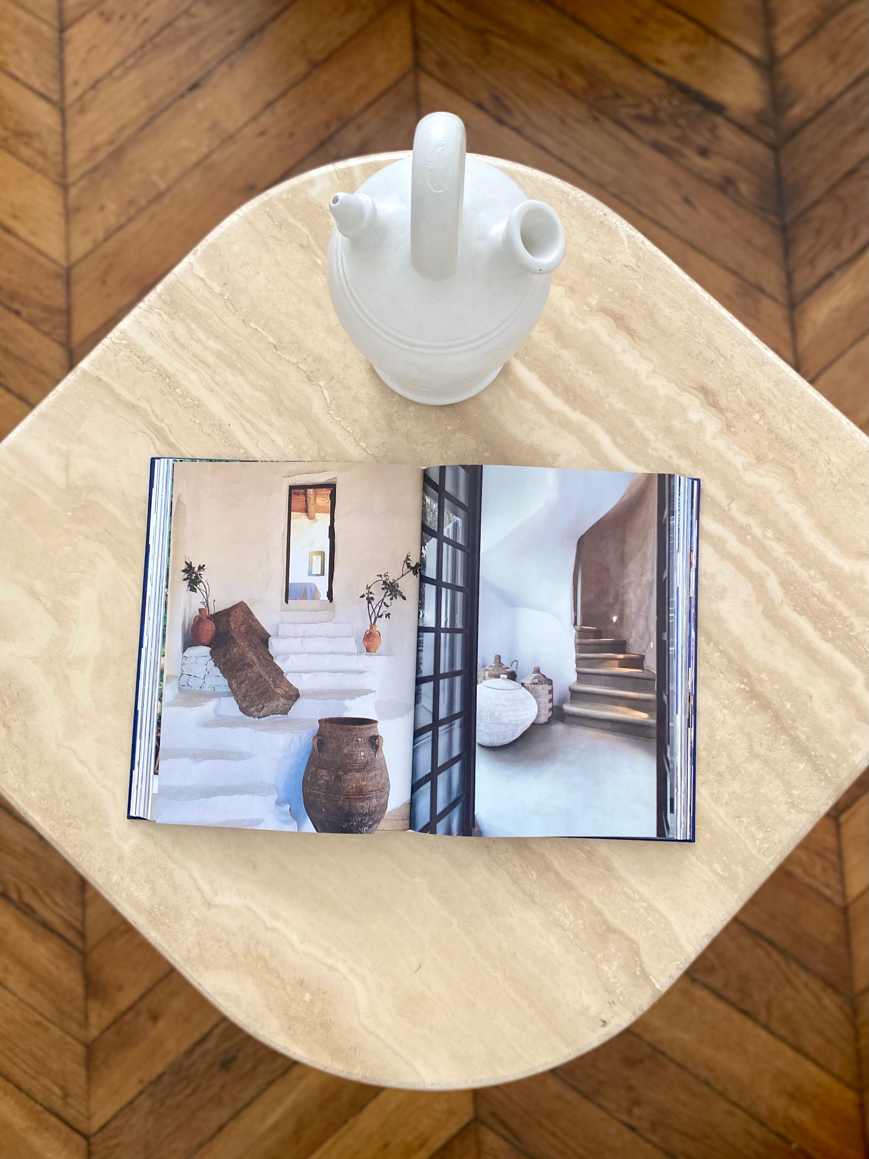 Vintage design travertine stone coffee table drip