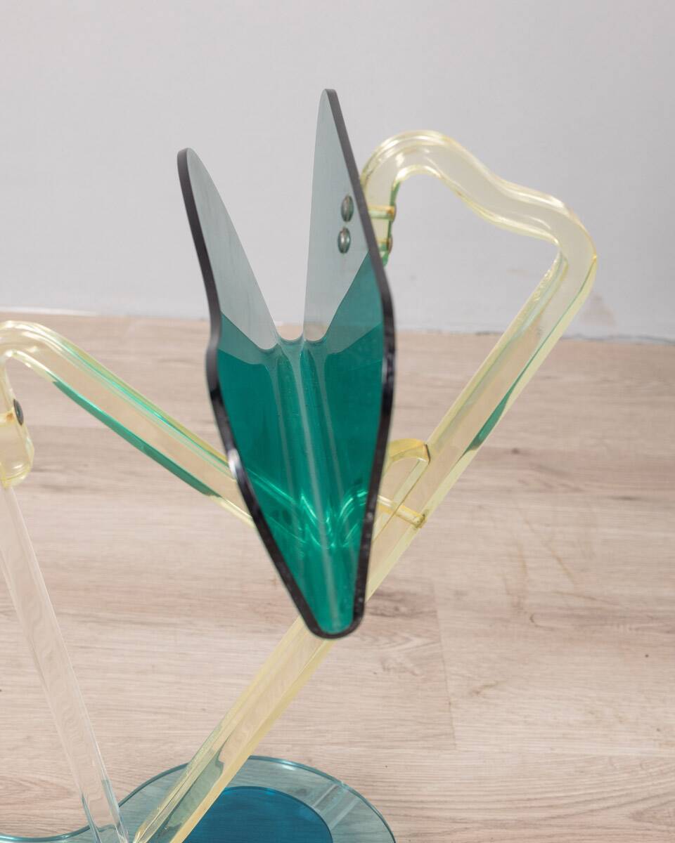 Vintage 1980s floor magazine rack with ashtray, designed by Ambrosio Milano