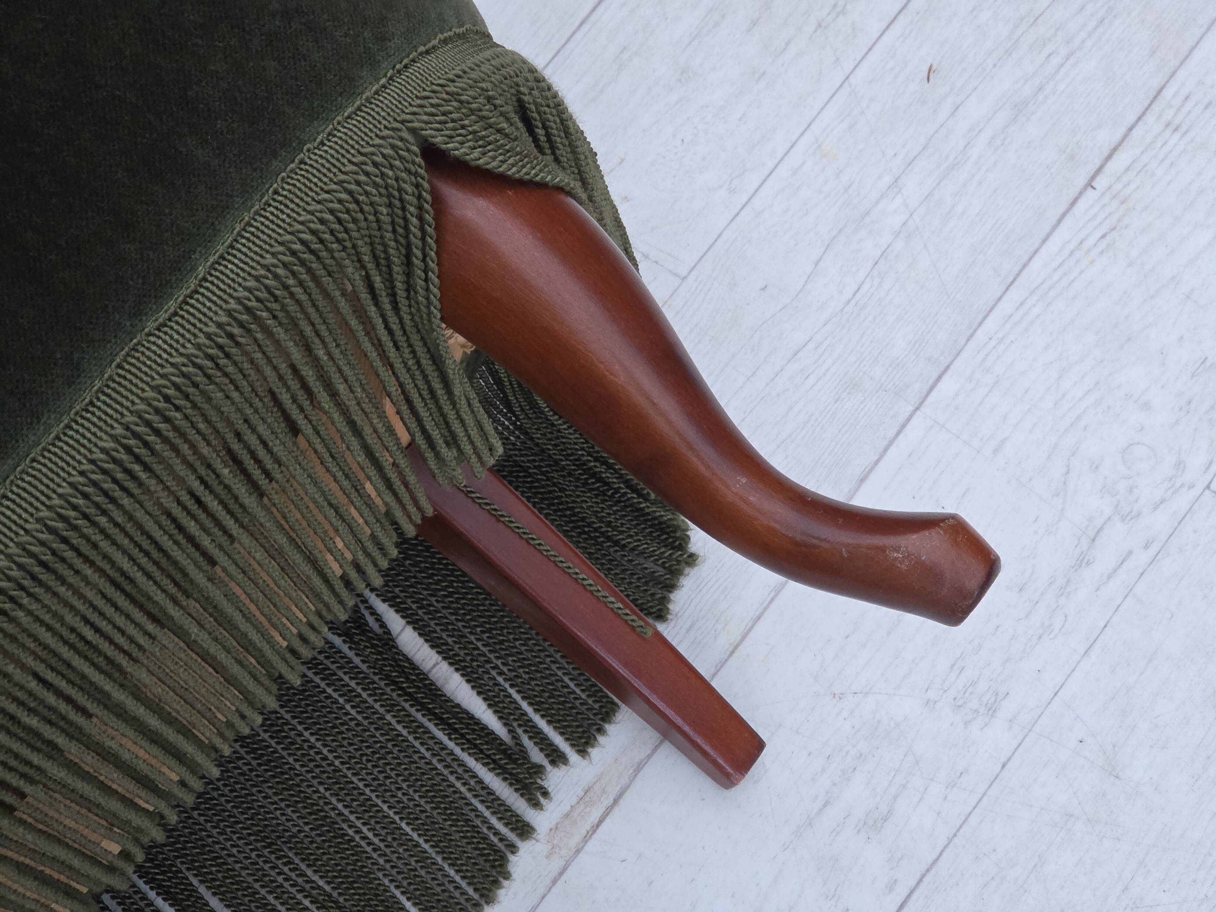 1970s, Danish 3-seater sofa, furniture velour, beech wood legs.
