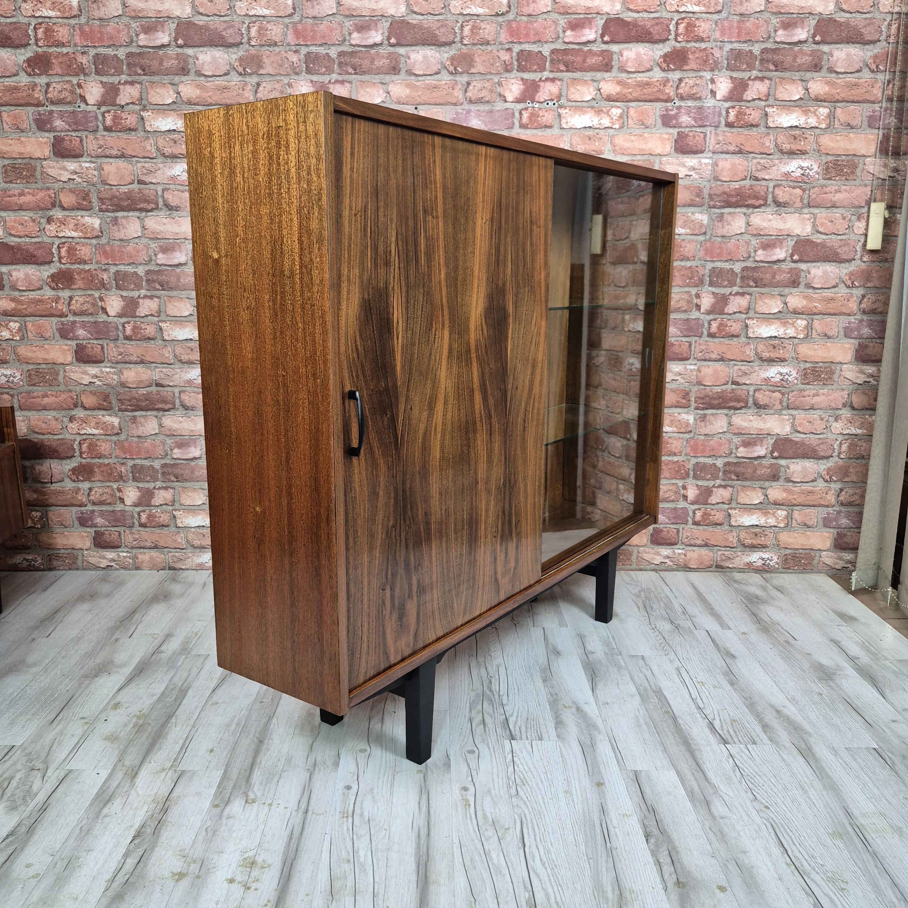 Restored "Violetta" Display Cabinet in Walnut & Mahogany – Poland 1960s